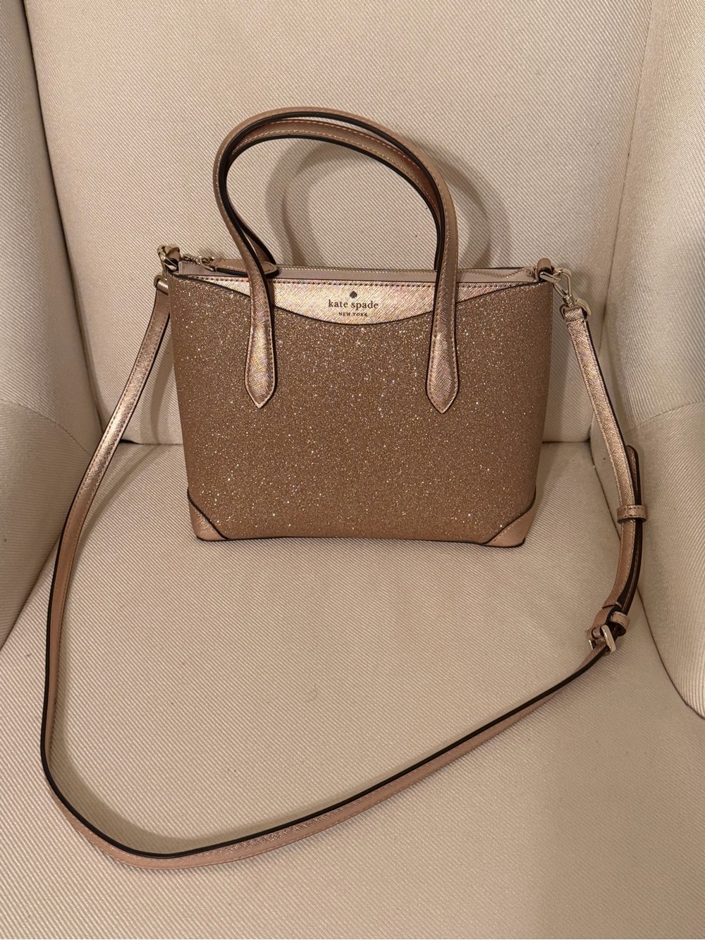 kate spade Rose Gold Glitter Crossbody Satchel
